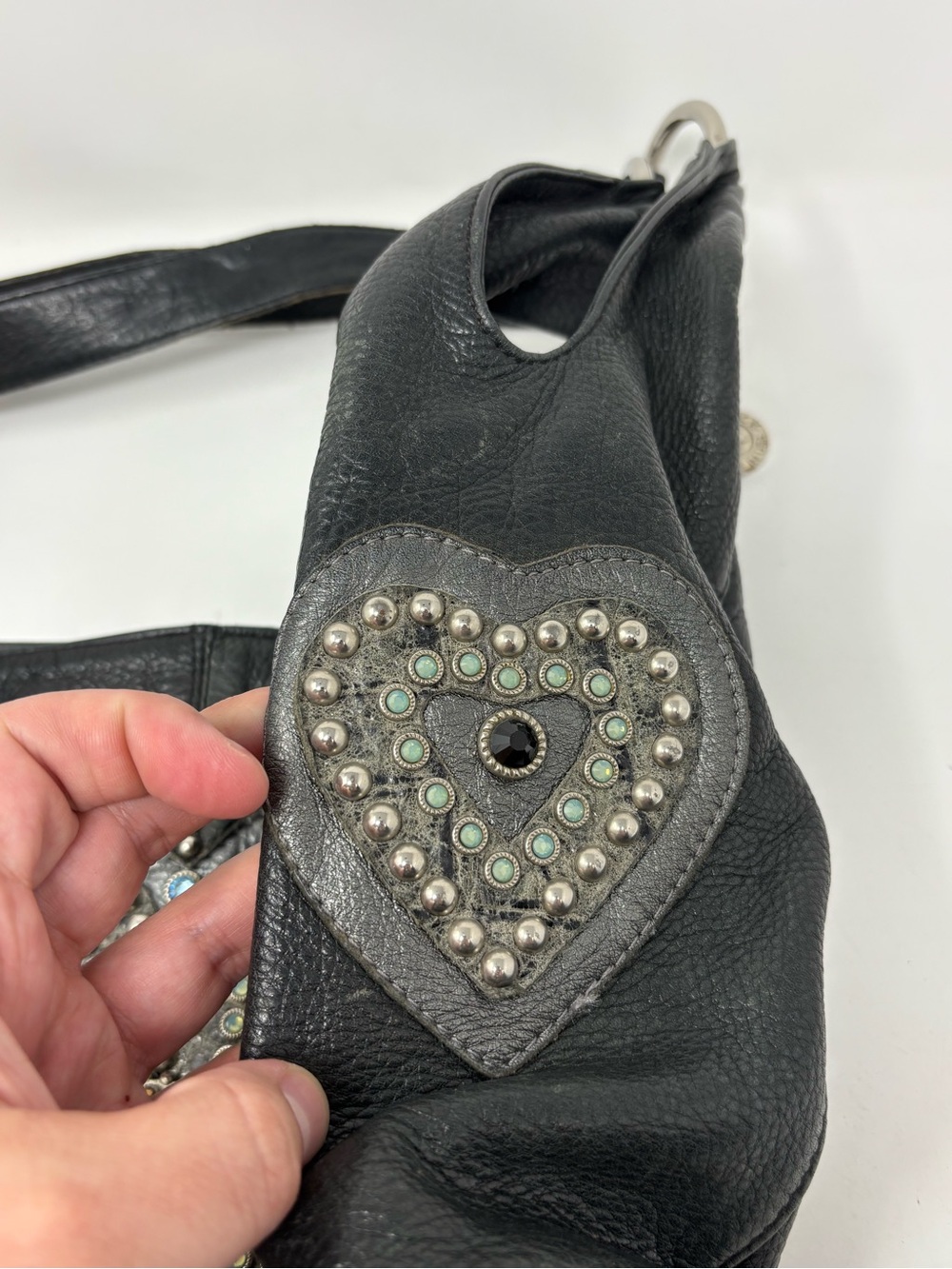 Leatherrock Black leather clover hobo bag purse - Picture 4 of 13
